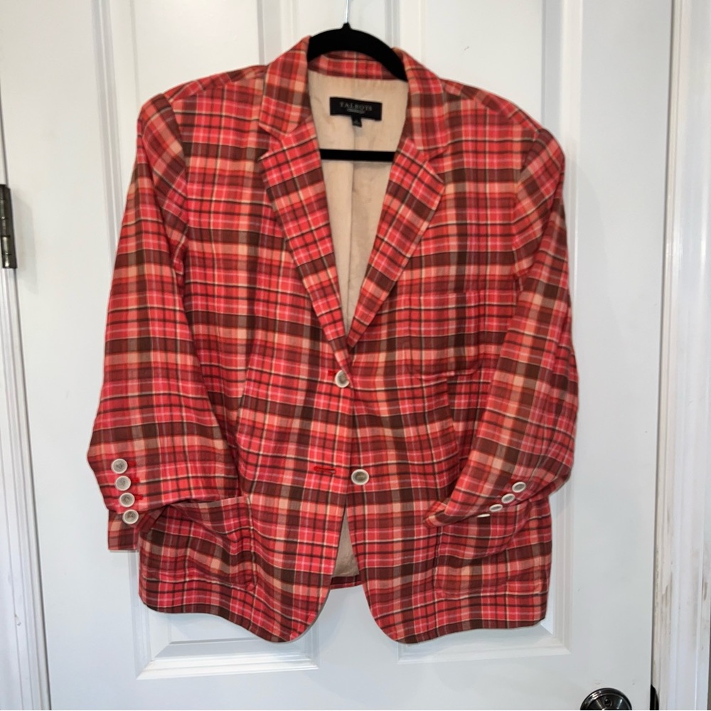 Talbots Plaid Crinkle Crepe Lightweight Blazer Jacket Womens Size 10